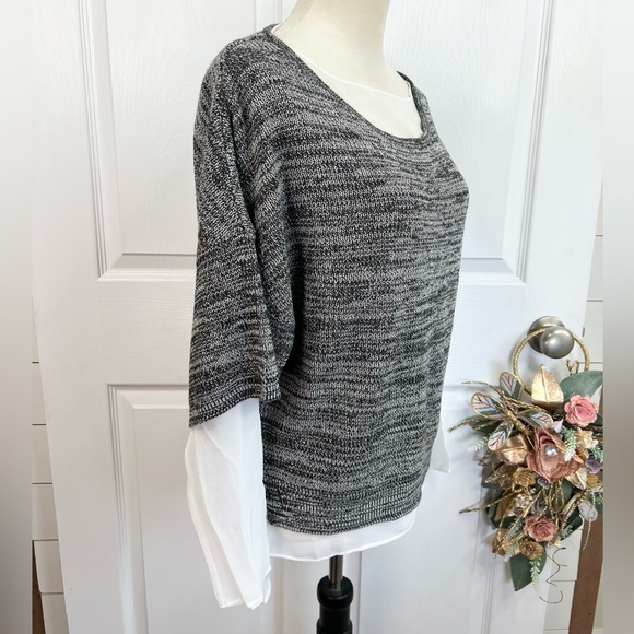 Chelsea & Theodore Sweater Grey Size L White Layered Top Semi Sheer Hem - Picture 12 of 14